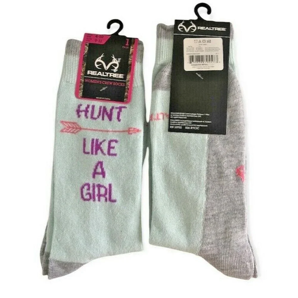 Realtree Womens Ladies Crew Socks Mint Green Sock Size 9-11 Hunt Like A Girl